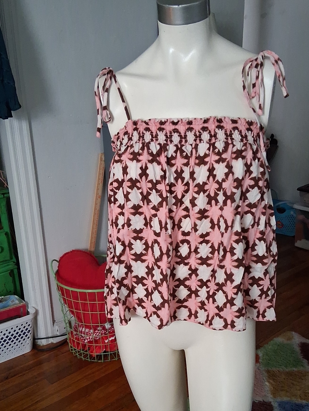 LOFT Pink and Brown Floral Tie-Shoulder Camisole
